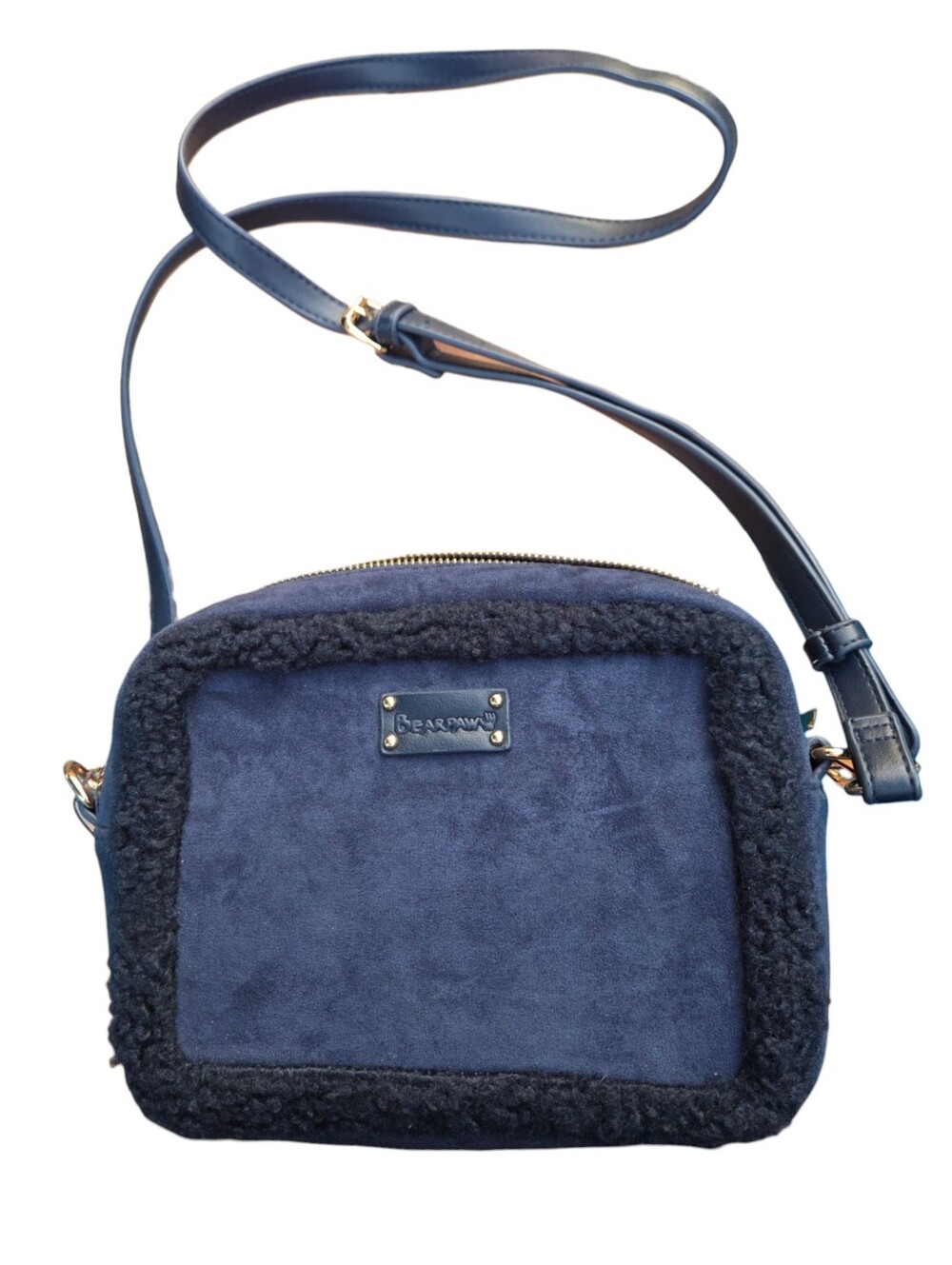 Bearpaw Camera Crossbody Bag w/ Cozy Textured Sherpa & Faux Suede 100% Vegan